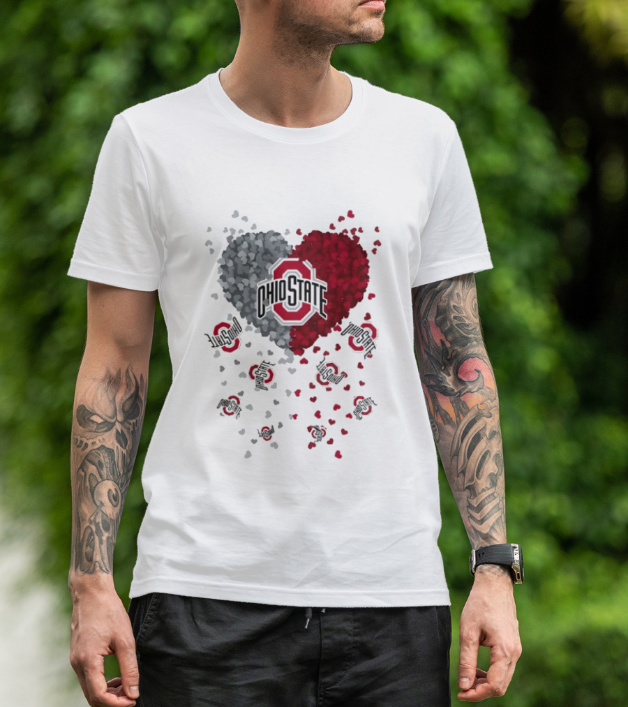 Heart Of Ohio State Buckeyes Football 2026 Red And Gray Hearts With Buckeye Logos T-Shirt