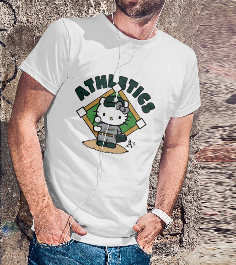 Athletics Hello Kitty MLB Collaboration Baseball Character With A's T-Shirt