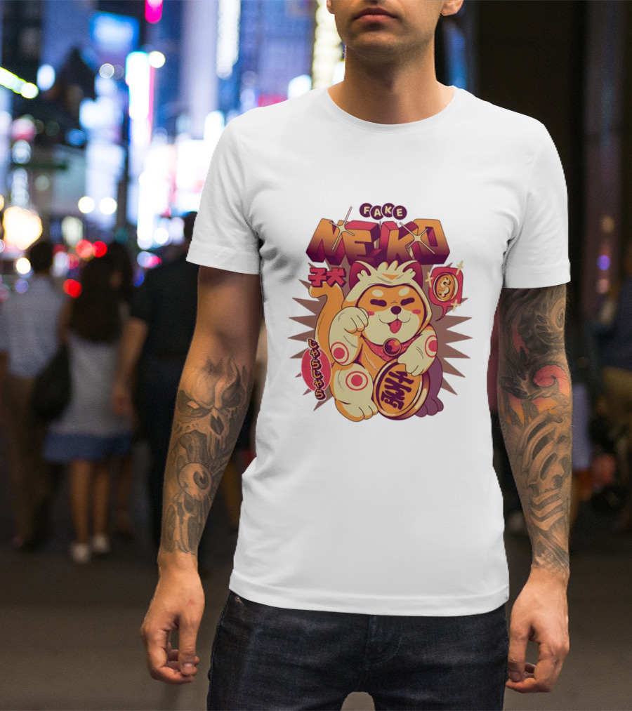 Fake Neko Shiba Inu Lucky Cat Coin Japan T-Shirt