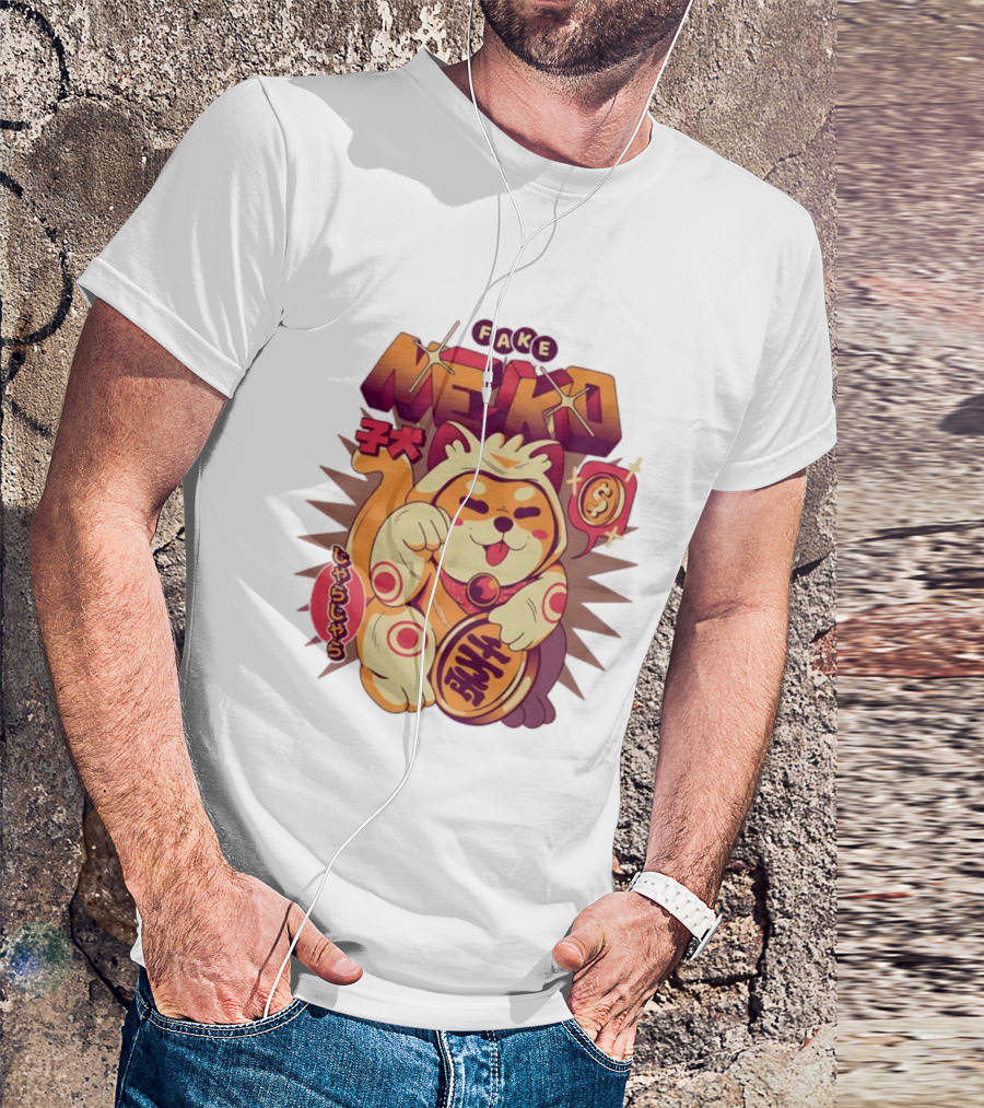Fake Neko Shiba Inu Lucky Cat Coin Japan T-Shirt