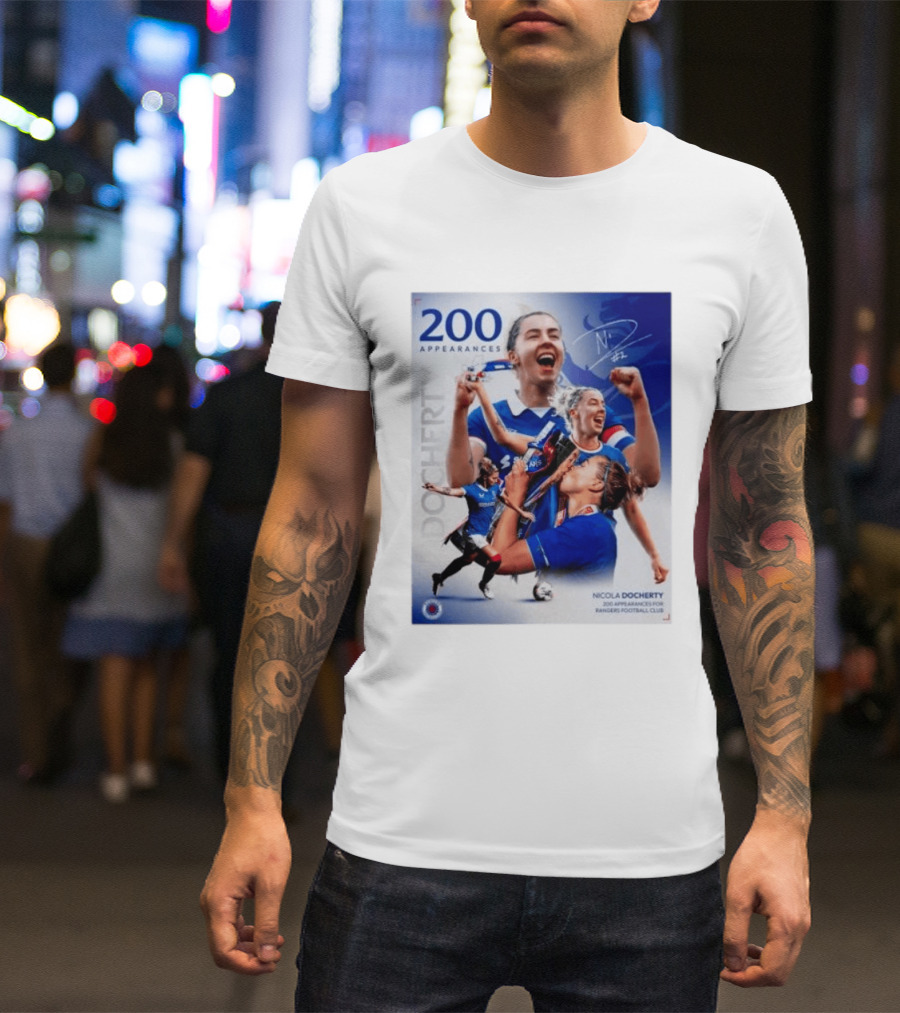 Nicola Docherty 200 Appearances Rangers Football Club Celebration T-Shirt
