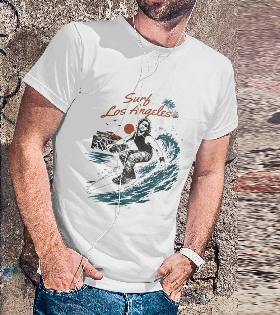 Surf Los Angeles 2026 Vintage Surfer With Sunset And Palm Tree Ocean Wave T-Shirt