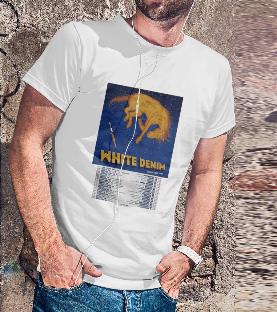 White Denim World Tour 2026 Tour Dates And Cities With Starry Night Horse Scene T-Shirt