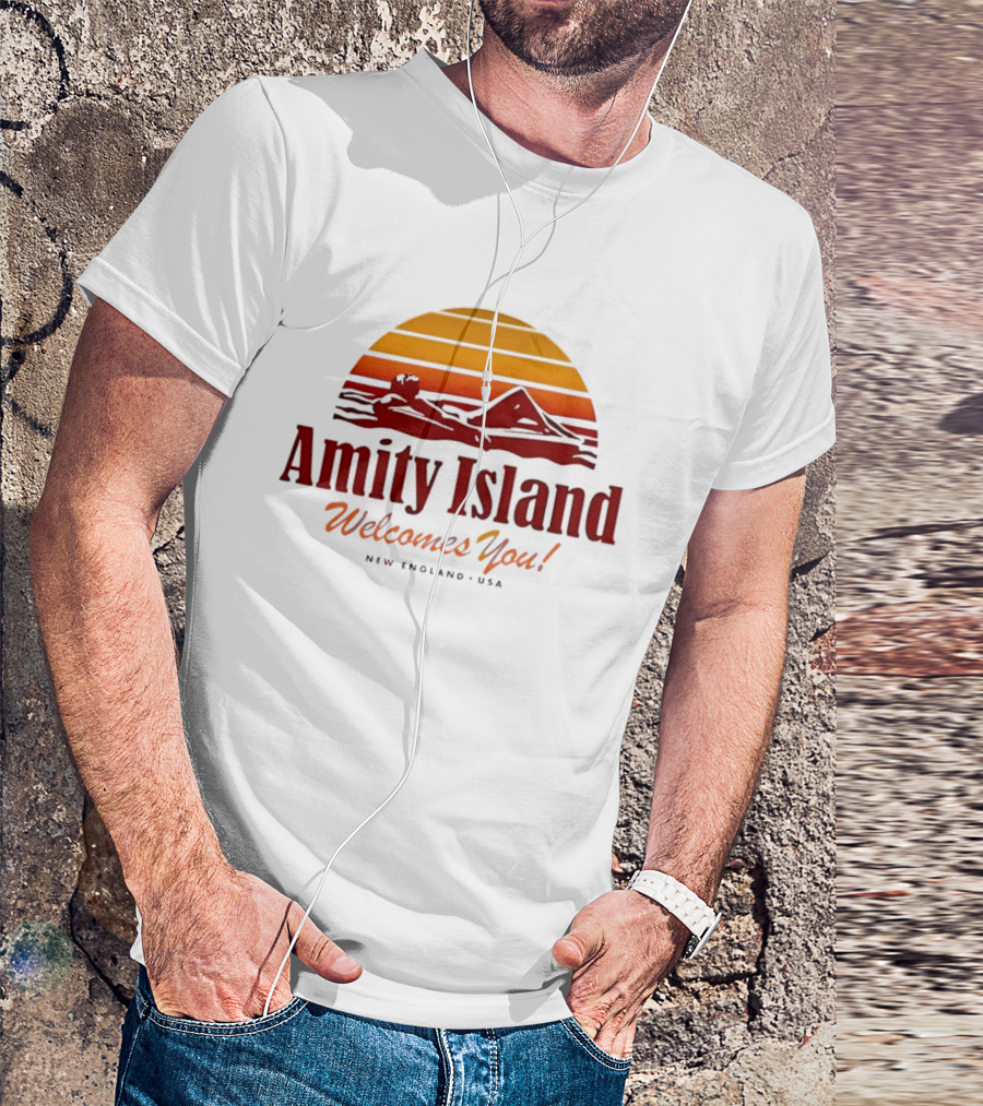 Amity Island Welcomes You New England USA Sunset Scene T-Shirt