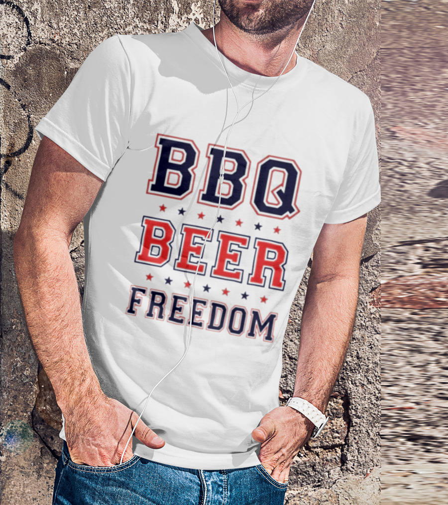BBQ Beer Freedom Stars Bold Text Patriotic T-Shirt