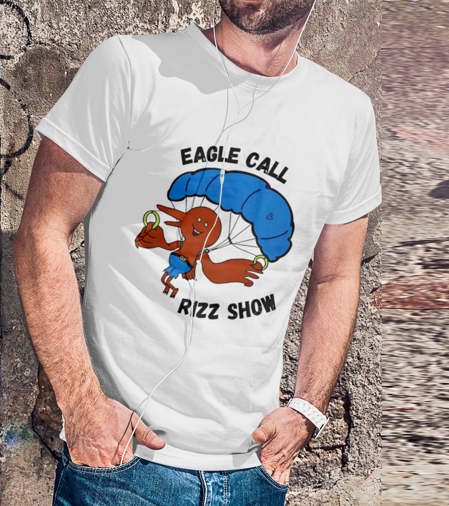 Eagle Call Rizz Show Parachuting Bird Character With Blue Canopy T-Shirt
