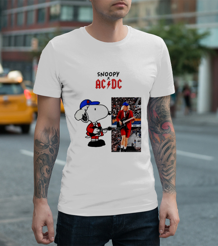 Snoopy Peanuts AC DC Angus Young Rock Concert T-Shirt