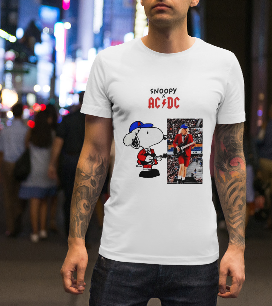 Snoopy Peanuts AC DC Angus Young Rock Concert T-Shirt