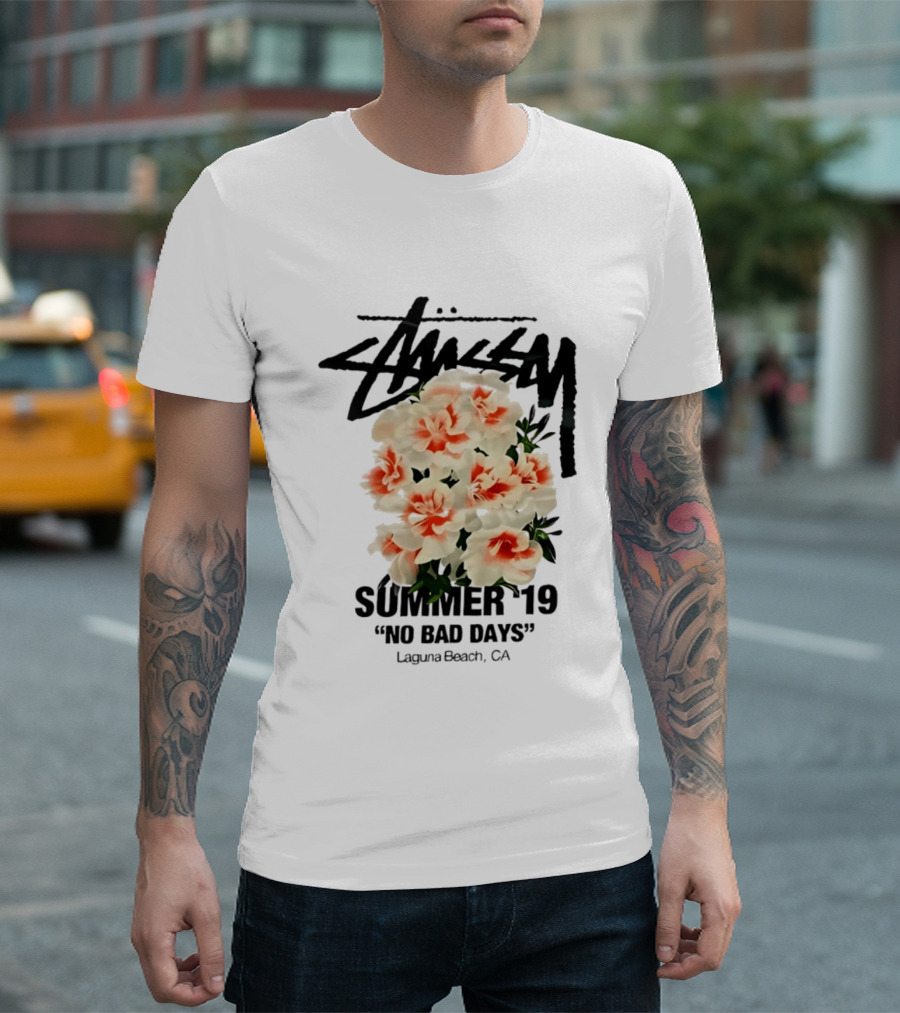 Stussy Summer 19 No Bad Days Floral Laguna Beach CA T-Shirt