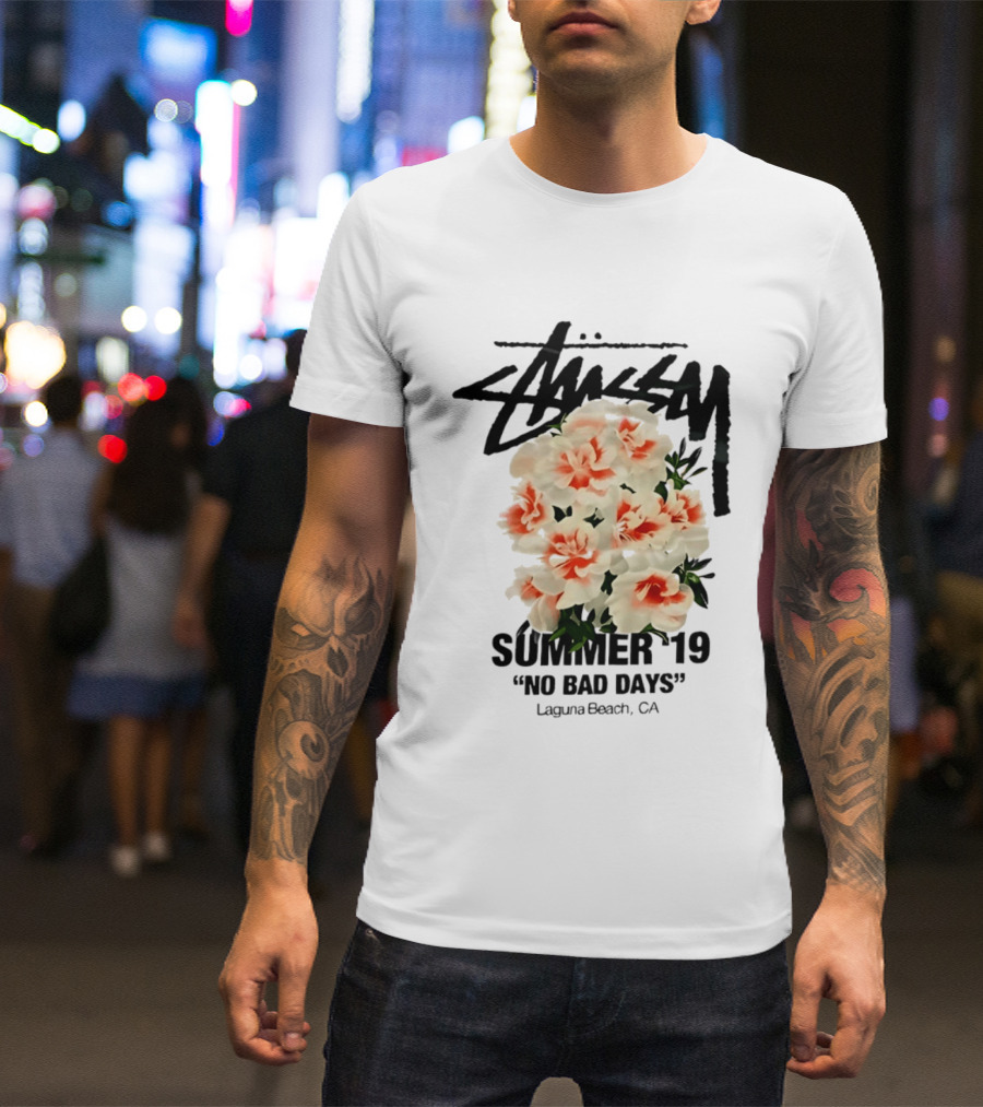 Stussy Summer 19 No Bad Days Floral Laguna Beach CA T-Shirt