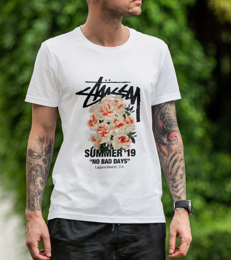 Stussy Summer 19 No Bad Days Floral Laguna Beach CA T-Shirt