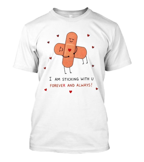 Bandages Hugging I Am Sticking With U Forever And Always Hearts T-Shirt