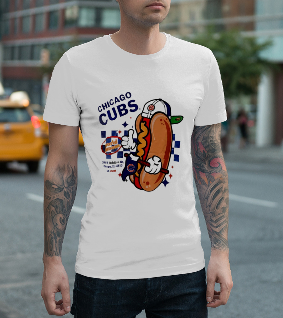 Chicago Cubs World Famous 1060 Addison St Hot Dog Wrigley Field Baseball Fan T-Shirt
