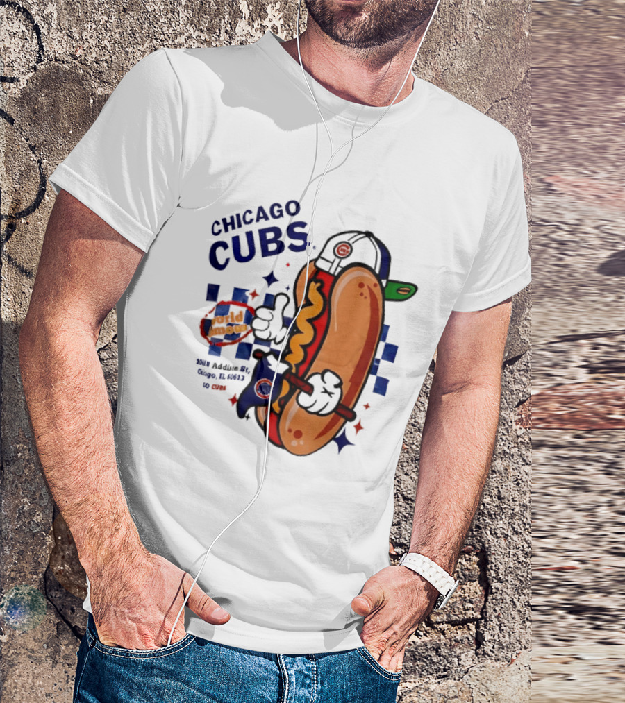 Chicago Cubs World Famous 1060 Addison St Hot Dog Wrigley Field Baseball Fan T-Shirt