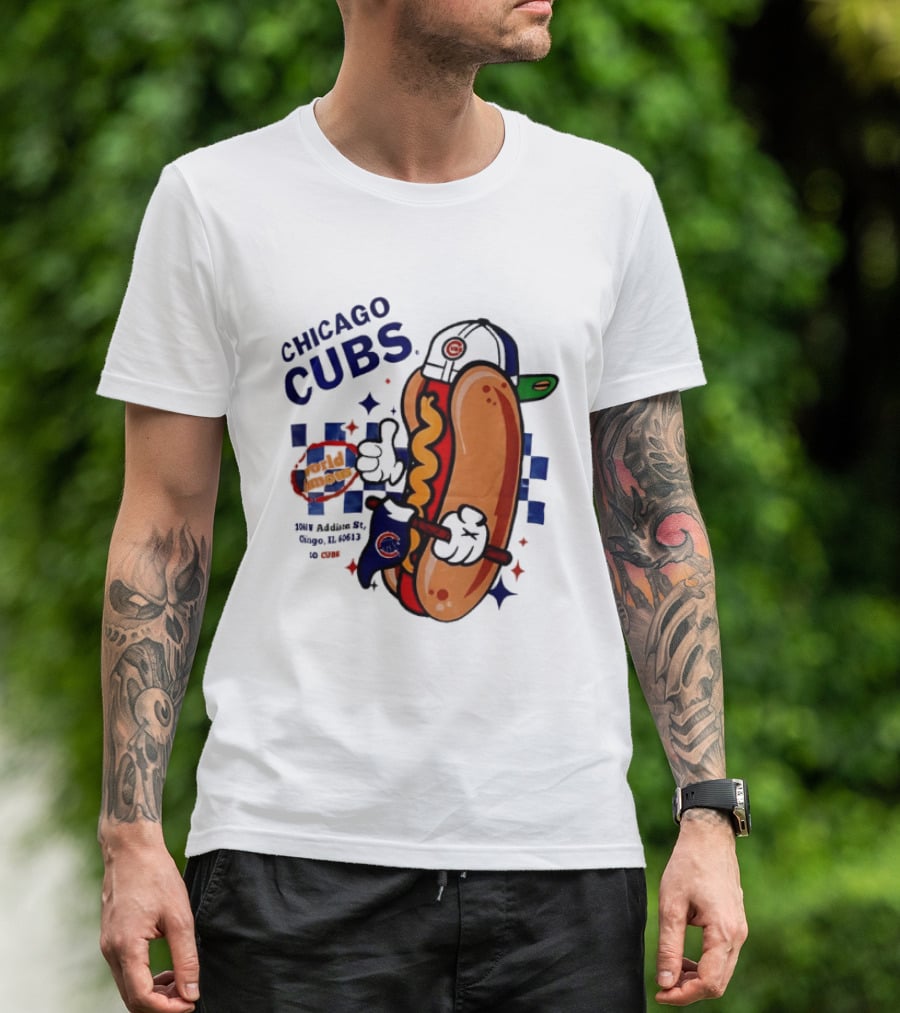 Chicago Cubs World Famous 1060 Addison St Hot Dog Wrigley Field Baseball Fan T-Shirt