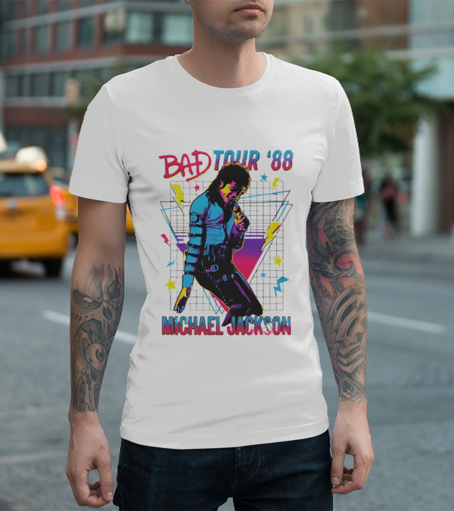 BAD Tour '88 Michael Jackson 90s Styles Retro Lightning Stars T-Shirt