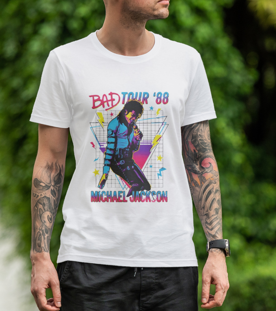 BAD Tour '88 Michael Jackson 90s Styles Retro Lightning Stars T-Shirt