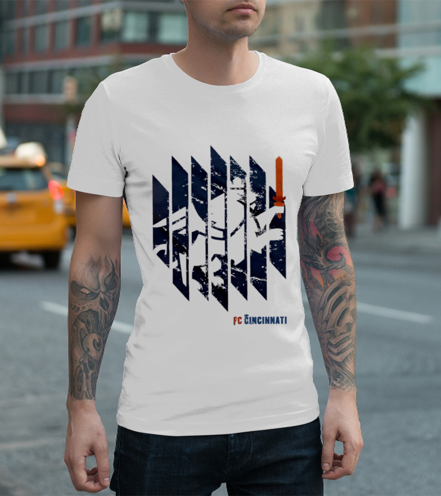 FC Cincinnati Sheared Lion Football Fans Iconic Bold Striped Image T-Shirt