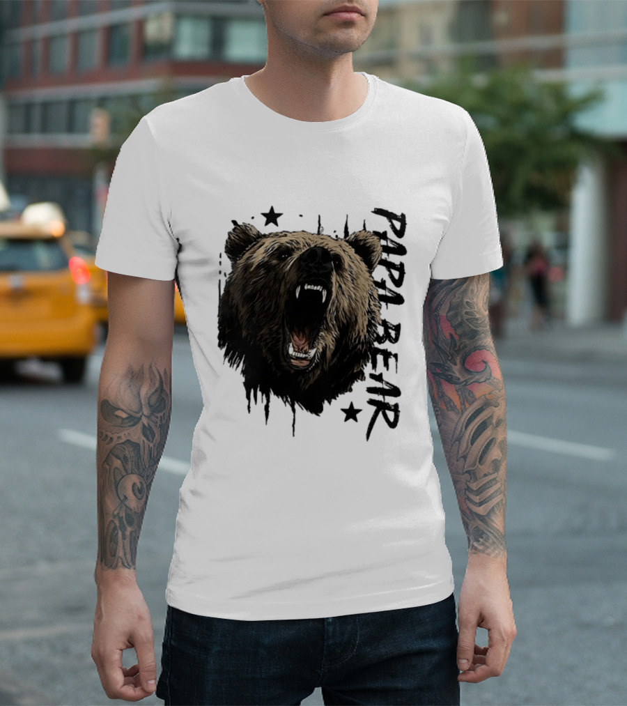 Papa Bear Distressed Flag Bold Grizzly Roar Father's Day T-Shirt
