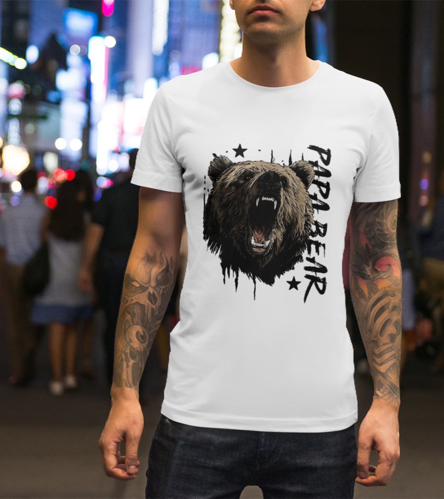 Papa Bear Distressed Flag Bold Grizzly Roar Father's Day T-Shirt