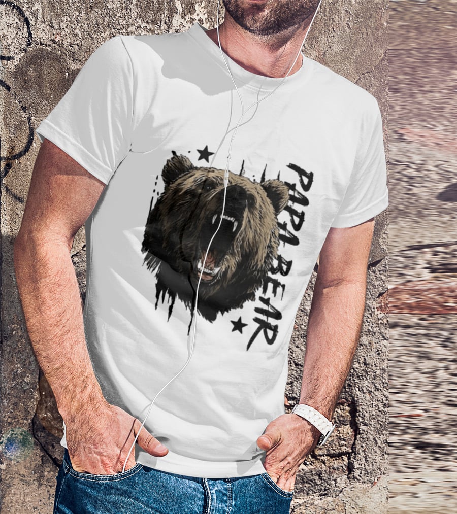 Papa Bear Distressed Flag Bold Grizzly Roar Father's Day T-Shirt