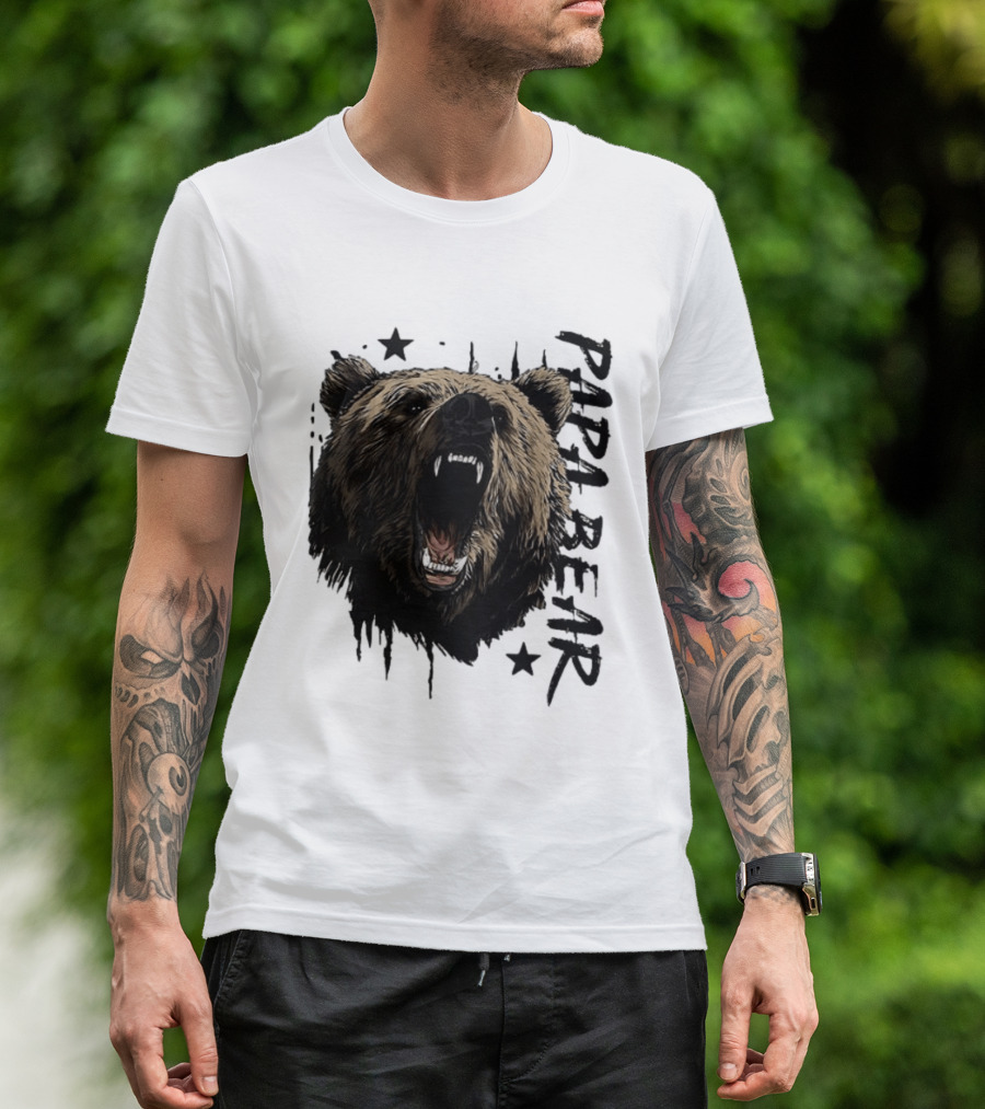 Papa Bear Distressed Flag Bold Grizzly Roar Father's Day T-Shirt