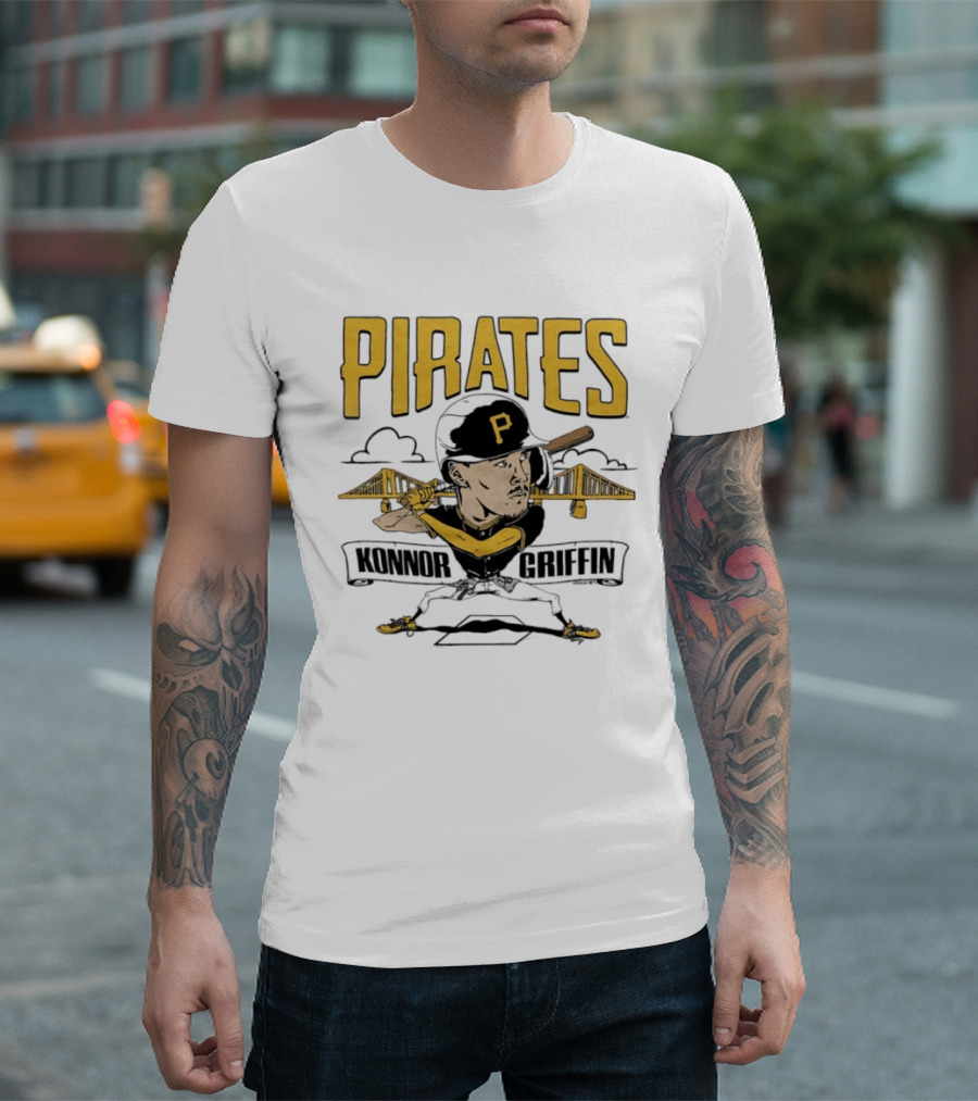 Pittsburgh Pirates Konnor Griffin Caricature Swing With Bridges T-Shirt