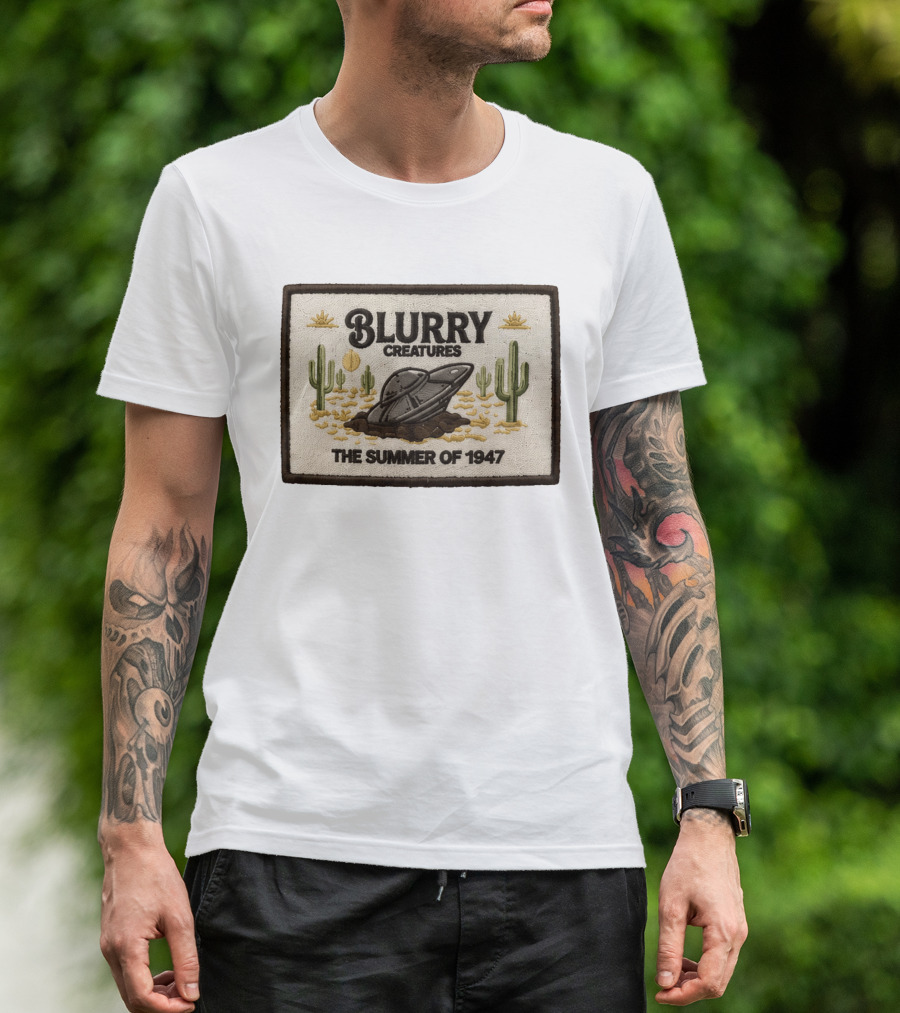 Blurry Creatures UFO Summer 1947 Desert Landscape Cactus Scene T-Shirt