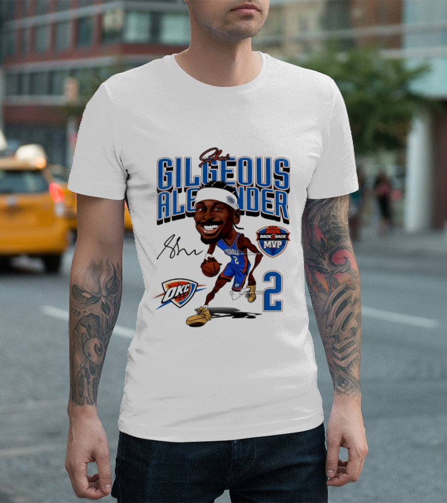 Shai Gilgeous Alexander OKC Thunder Back 2 Back MVP Number 2 Caricature T-Shirt