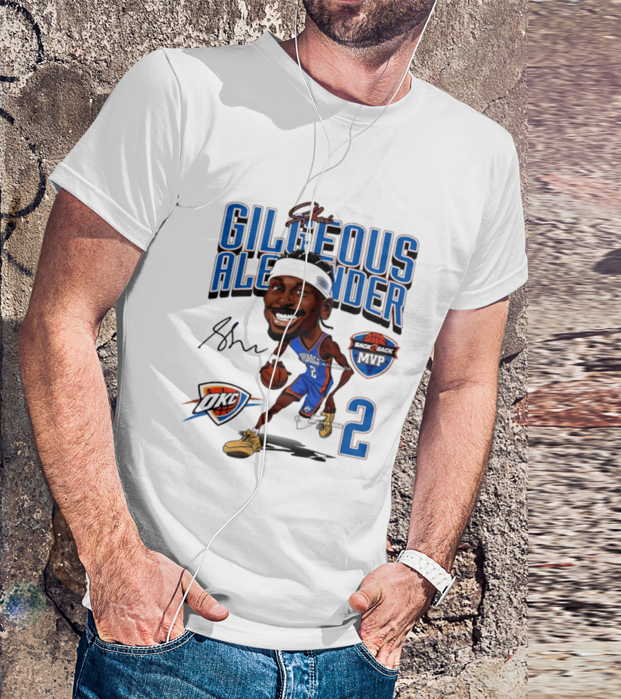 Shai Gilgeous Alexander OKC Thunder Back 2 Back MVP Number 2 Caricature T-Shirt