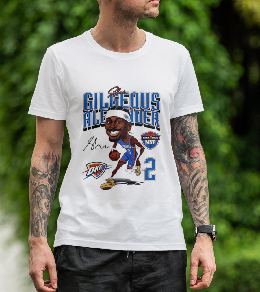 Shai Gilgeous Alexander OKC Thunder Back 2 Back MVP Number 2 Caricature T-Shirt