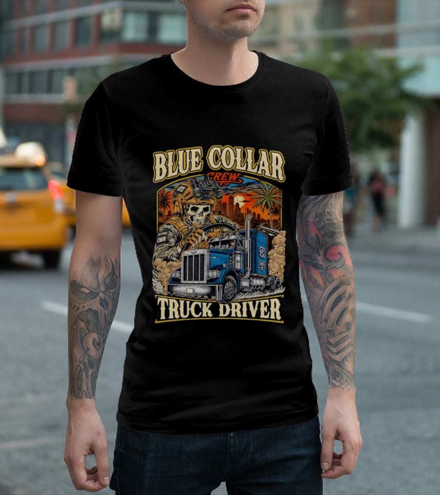 Blue Collar Crew Trucker Skeleton Soldier Truck Driver T-Shirt
