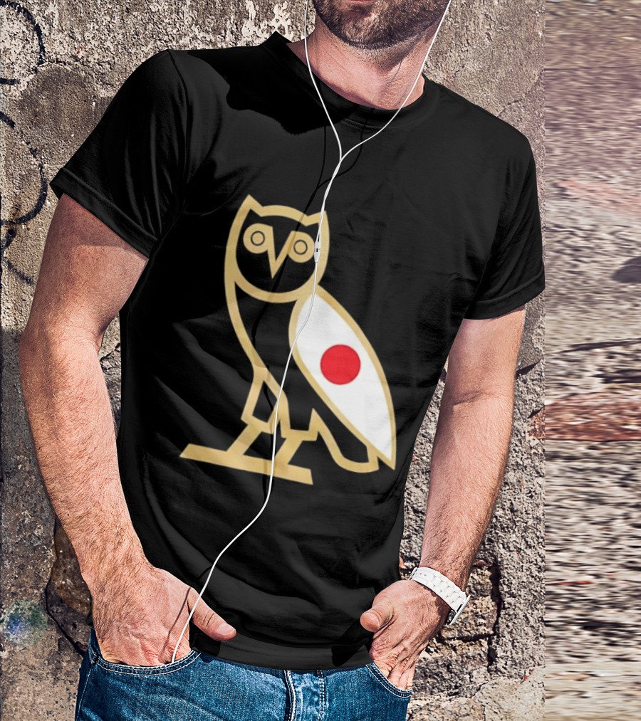 OVO Owl Japan Flag Icon Gold Outline And Red Circle Motif T-Shirt