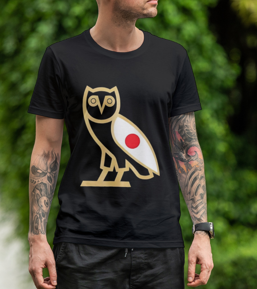 OVO Owl Japan Flag Icon Gold Outline And Red Circle Motif T-Shirt