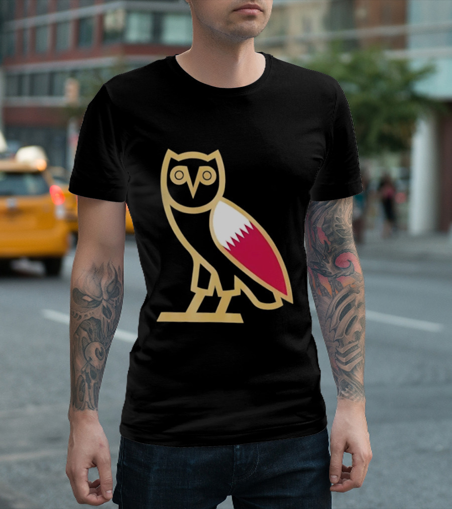 OVO Owl Gold Outline Qatar Flag Wing T-Shirt