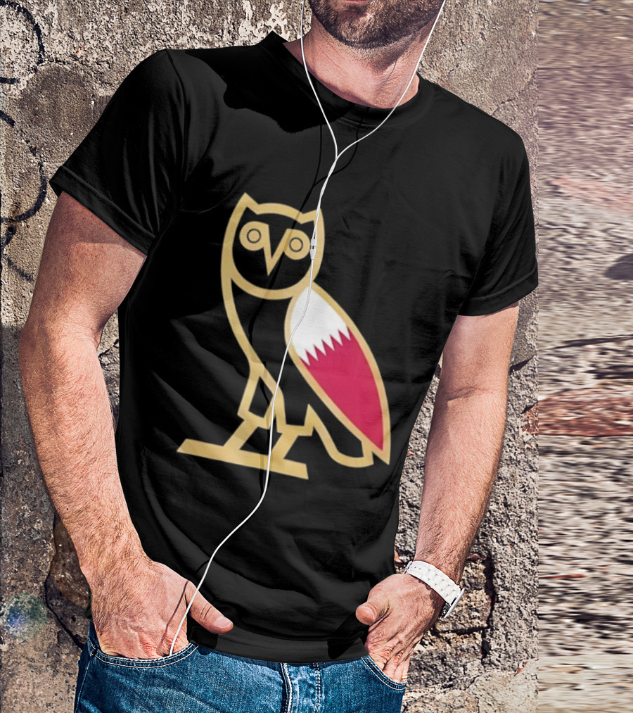 OVO Owl Gold Outline Qatar Flag Wing T-Shirt