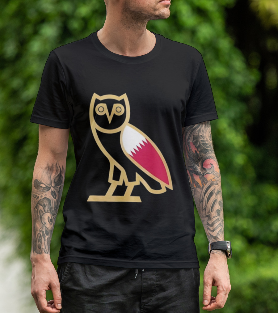 OVO Owl Gold Outline Qatar Flag Wing T-Shirt