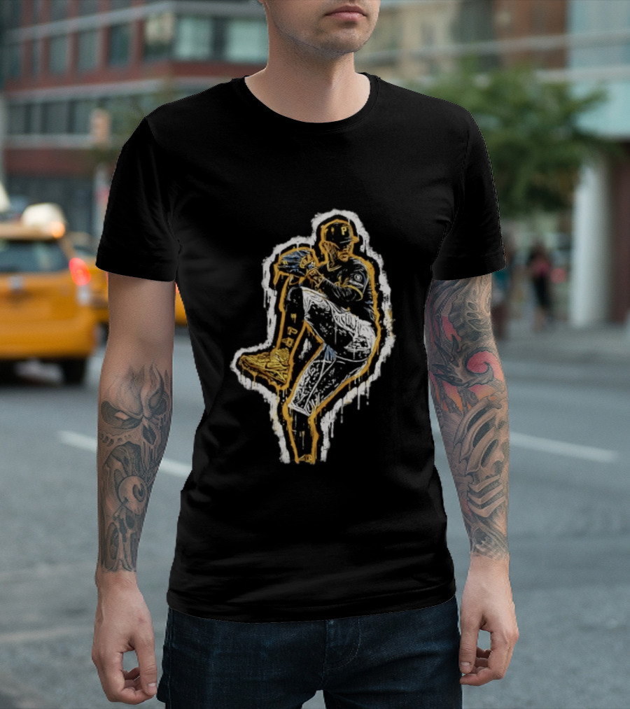 Paul Skenes Pittsburgh Pirates Pitching Pose Splatter Paint T-Shirt