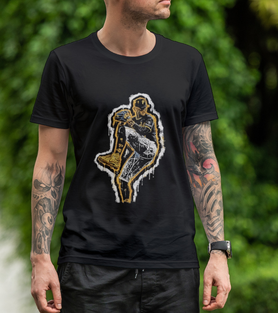 Paul Skenes Pittsburgh Pirates Pitching Pose Splatter Paint T-Shirt
