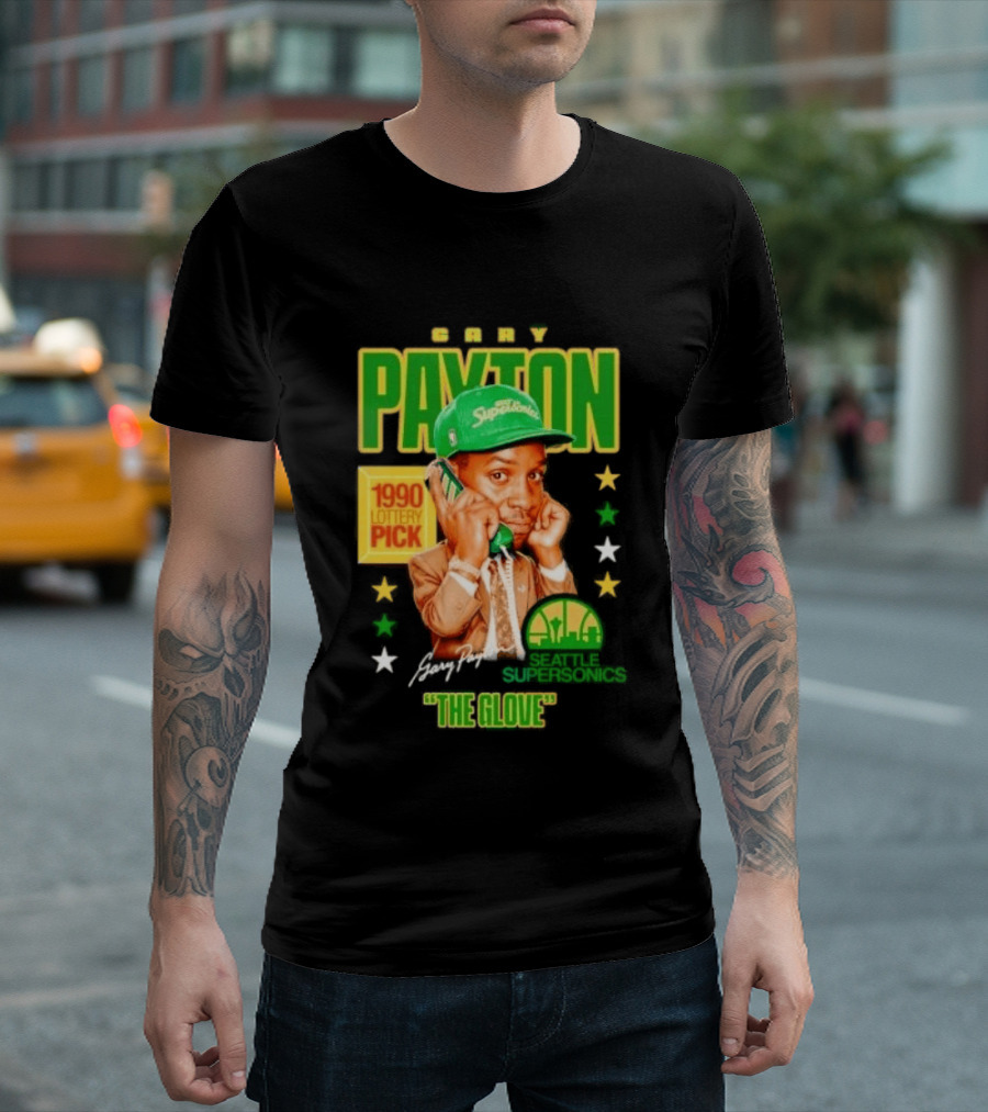 Gary Payton SuperSonics 1990 Lottery Pick The Glove Caricature T-Shirt