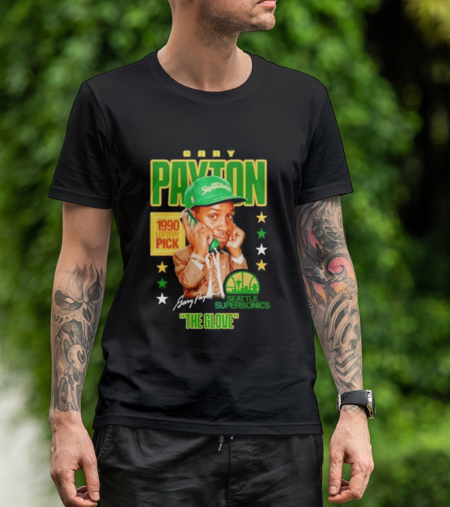 Gary Payton SuperSonics 1990 Lottery Pick The Glove Caricature T-Shirt