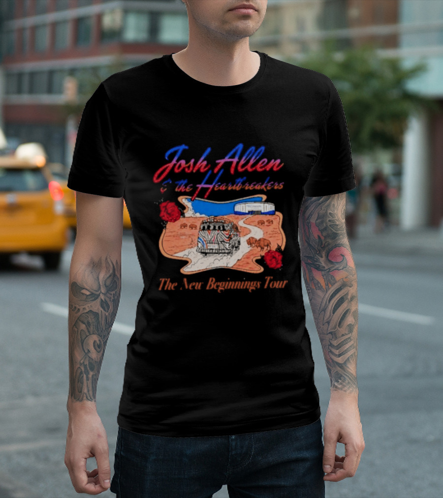 Josh Allen And The Heartbreakers New Beginnings Tour Bills Stadium Path Roses T-Shirt
