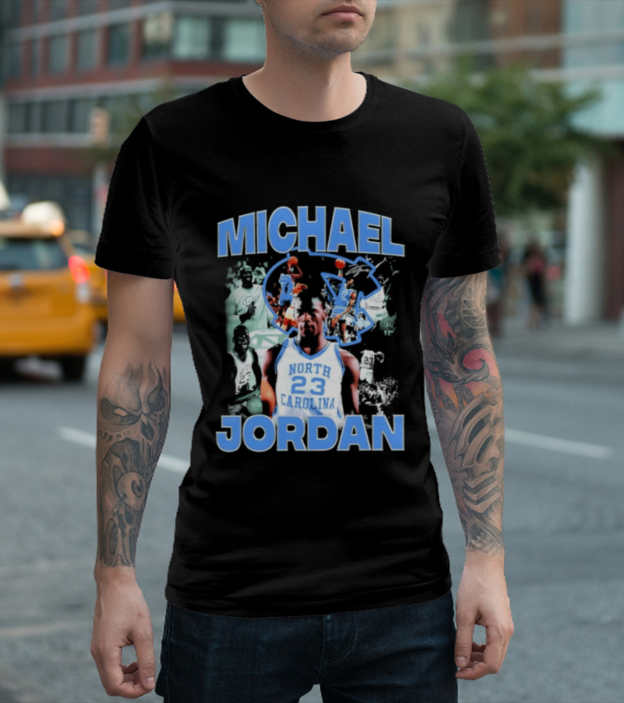Michael Jordan 23 North Carolina Tar Heels Basketball Iconic Blue And White T-Shirt