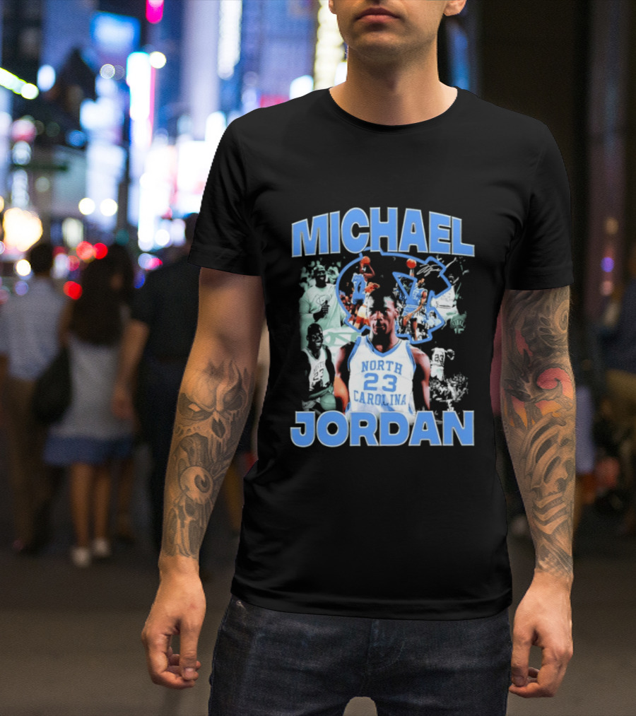 Michael Jordan 23 North Carolina Tar Heels Basketball Iconic Blue And White T-Shirt