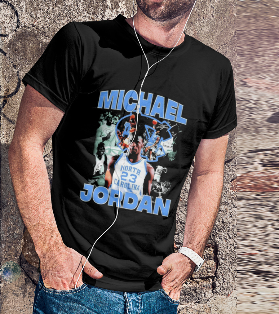 Michael Jordan 23 North Carolina Tar Heels Basketball Iconic Blue And White T-Shirt