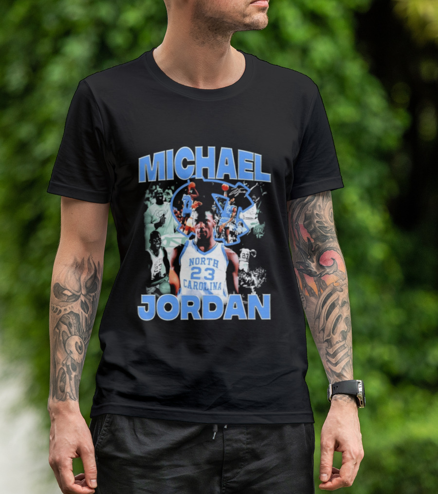 Michael Jordan 23 North Carolina Tar Heels Basketball Iconic Blue And White T-Shirt