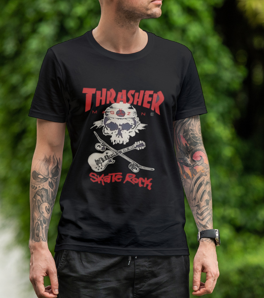 Thrasher Magazine Skate Rock Skull Guitar Crossbones T-Shirt