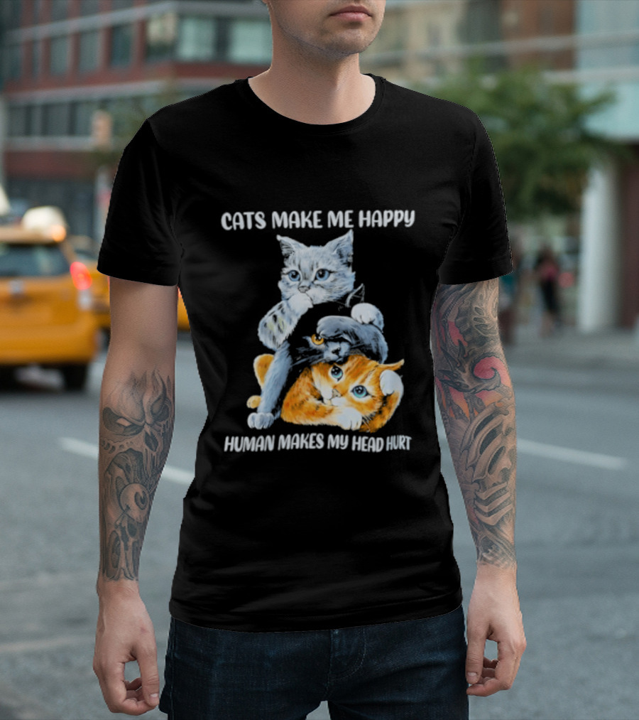 Cats Make Me Happy Human Makes My Head Hurt Cute Cat Duo T-Shirt