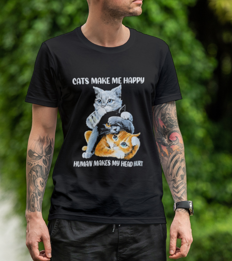 Cats Make Me Happy Human Makes My Head Hurt Cute Cat Duo T-Shirt