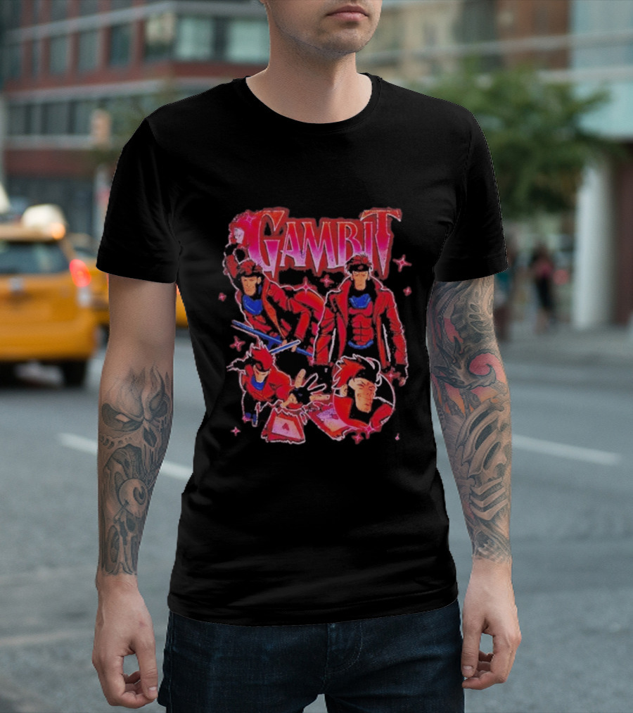 Marvel X Men Gambit Red Jacket Blue Scarf Playing Cards T-Shirt